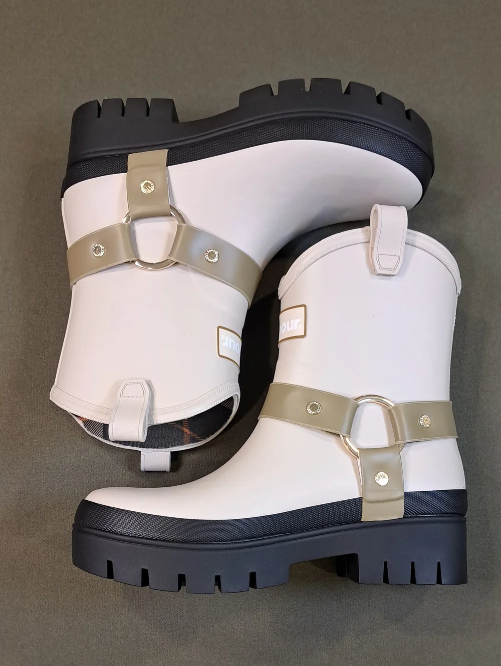 Barbour Elley Harness Wellington Boots - Color: Oak/Olive - Size: Women 7